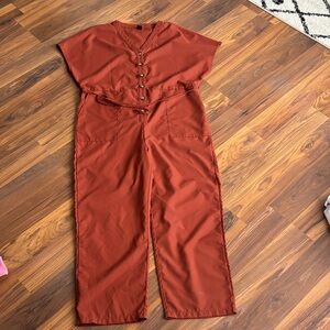 Rust Orange Jumpsuit with Button Detail